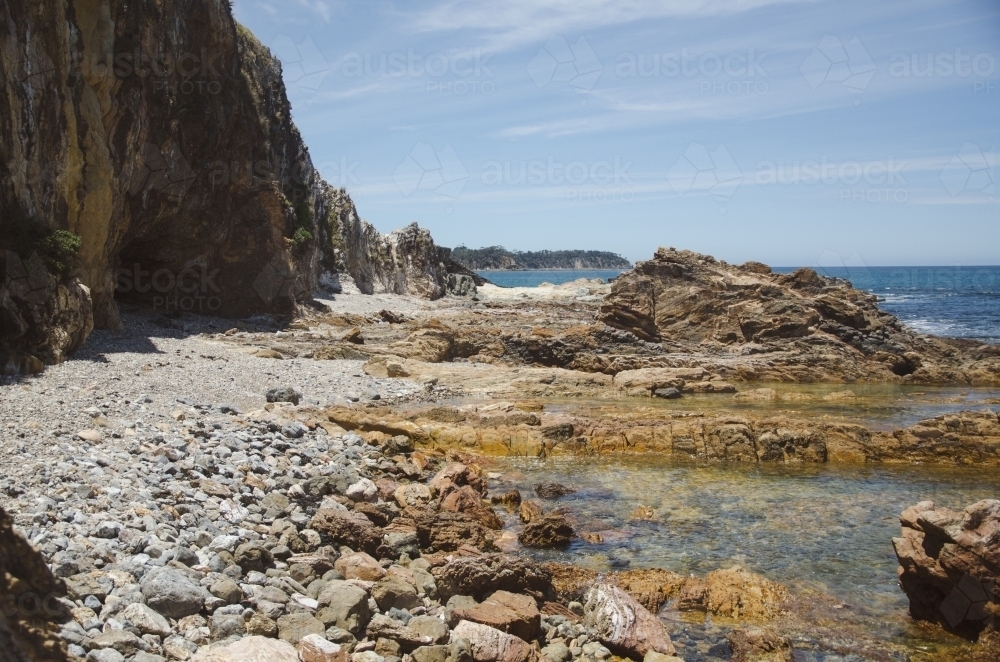 Coastal landscape with sea caves - Australian Stock Image