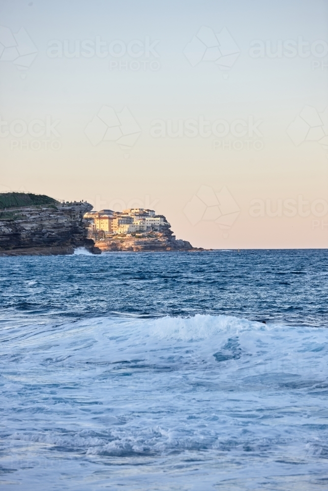 Coastal view of Bondi Beach headland from Bronte - Australian Stock Image
