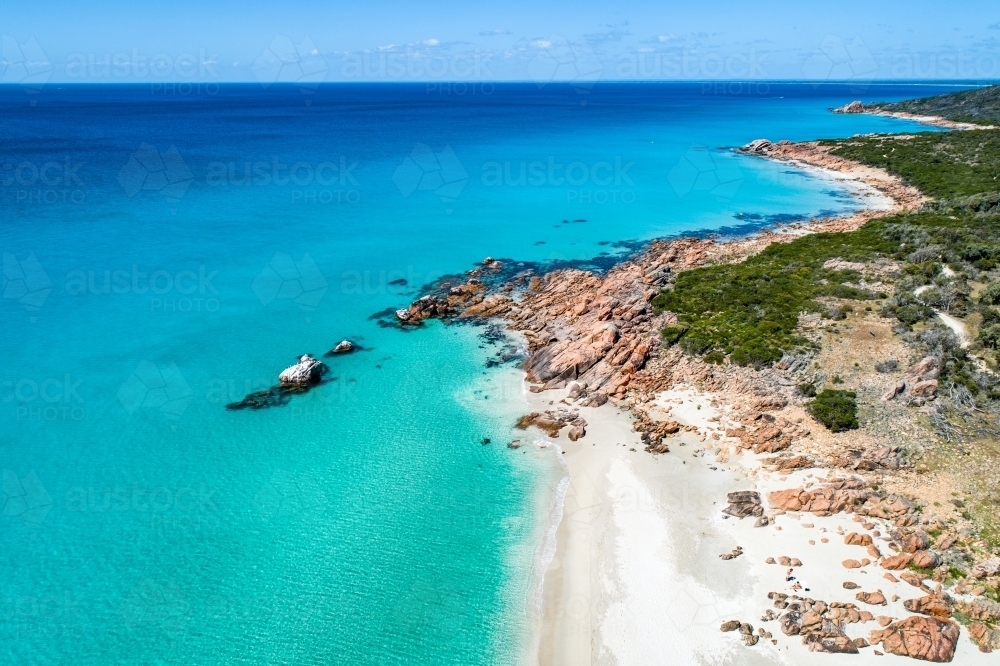 Coastline and clear turquoise water at Meelup Beach, Dunsborough, Western Australia - Australian Stock Image