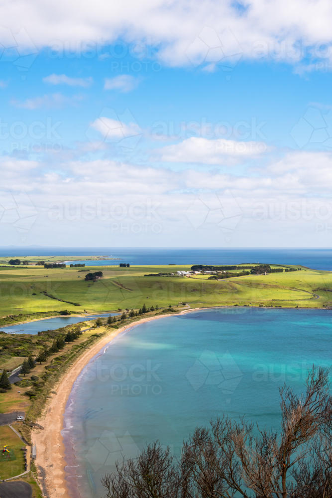 Coastline with beaches and grassy fields - Australian Stock Image
