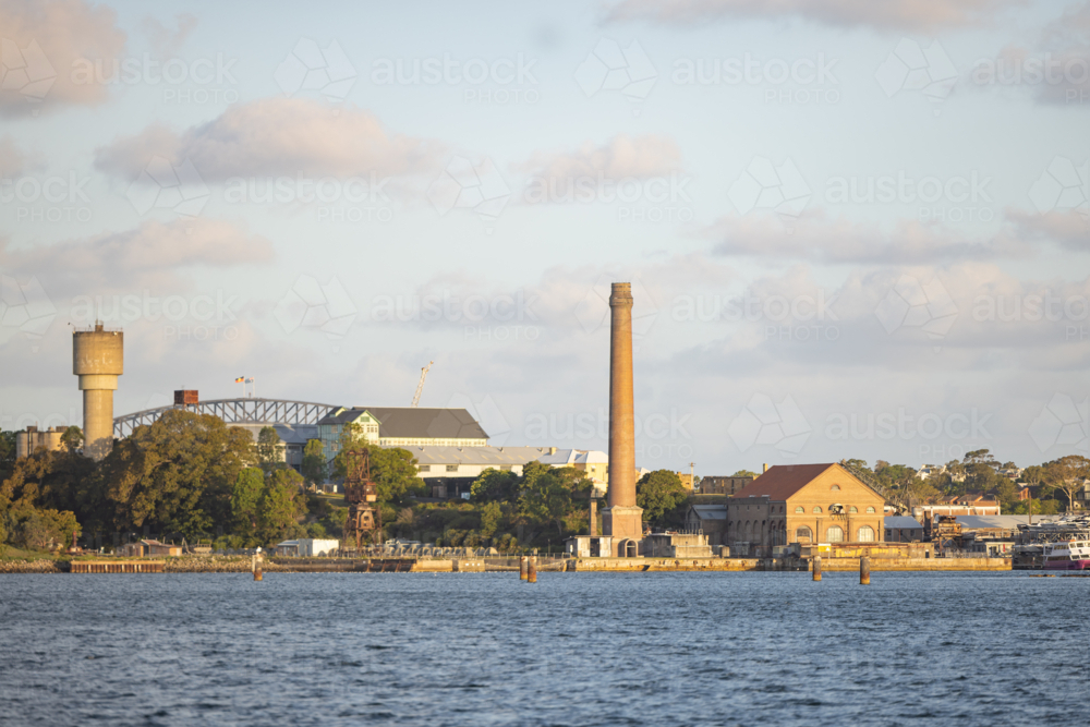 Cockatoo Island with Sydney Harbour Bridge in background - Australian Stock Image