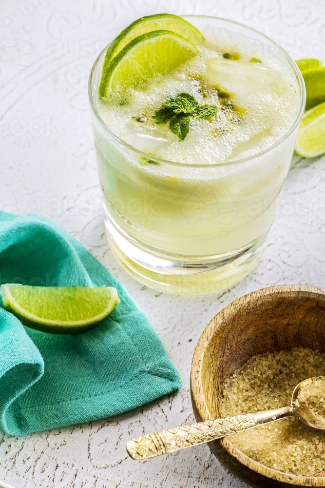 Cocktail with garnish and ingredients. - Australian Stock Image