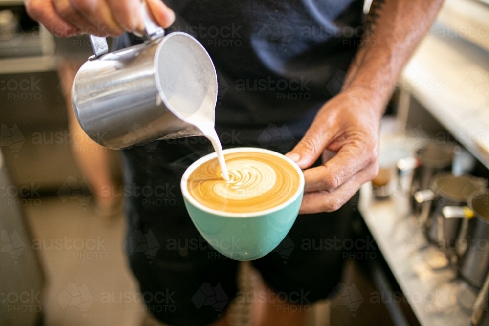 coffee, cappuccino, barista, latte, cafe, drink, design, hot, art, cup, milk, espresso, aroma, brown - Australian Stock Image