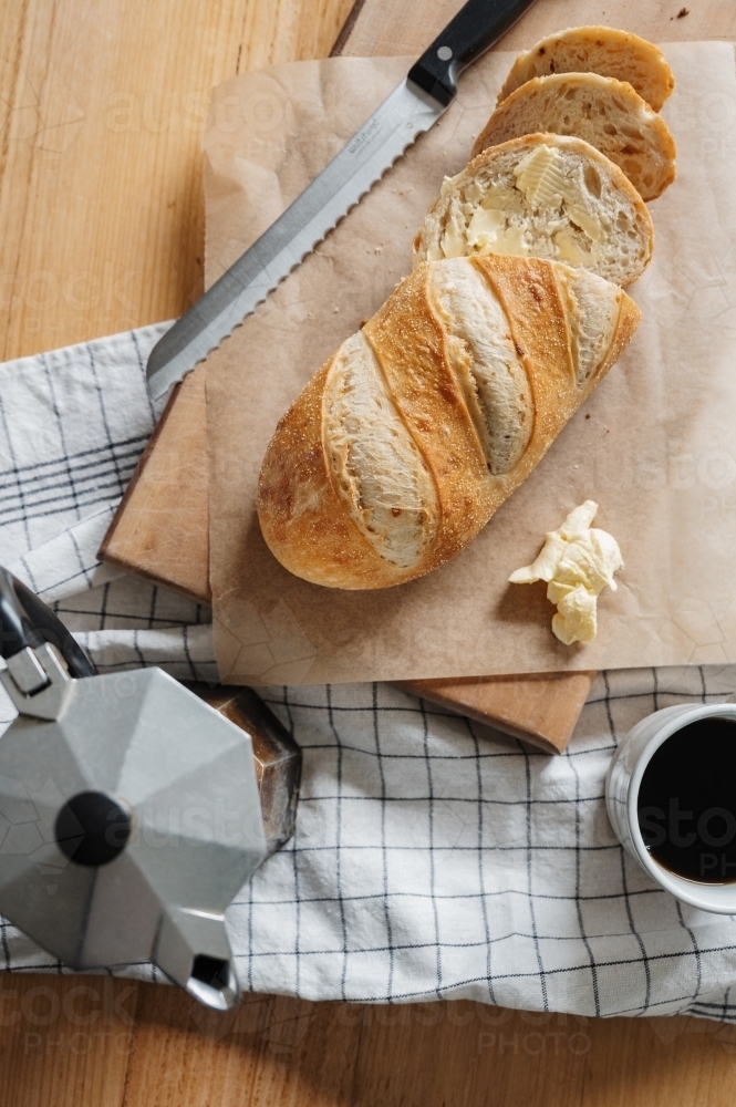 coffee & fresh sliced bread - Australian Stock Image