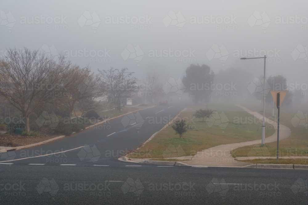 Cold Foggy Morning in the Suburbs of Canberra - Australian Stock Image