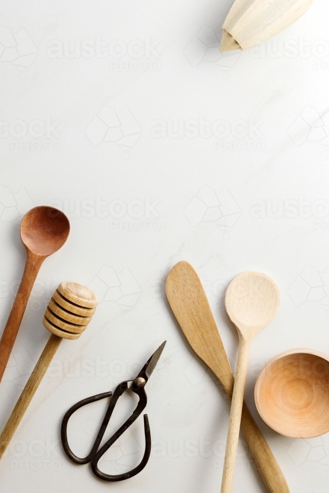 Collection of wooden kitchen utensils - Australian Stock Image