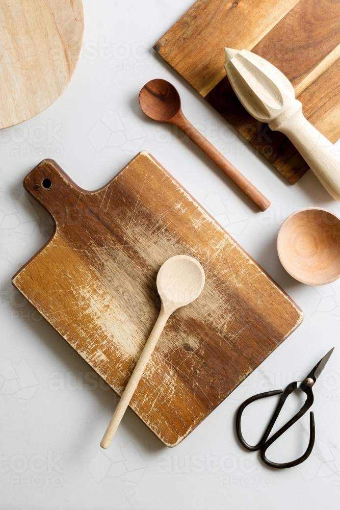 Collection of wooden kitchen utensils - Australian Stock Image