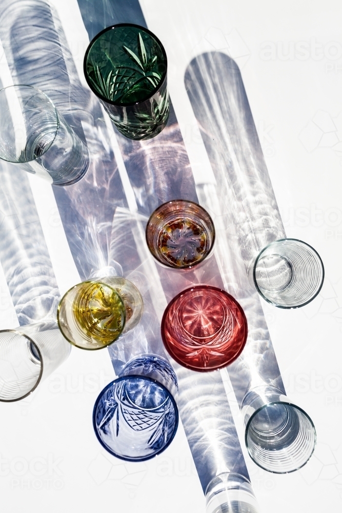 Colour, shadows, light and reflections from glass - Australian Stock Image