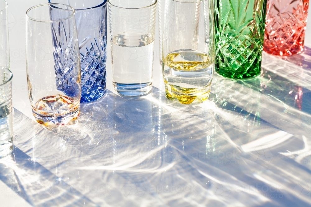 Colour, shadows, light and reflections from glass - Australian Stock Image