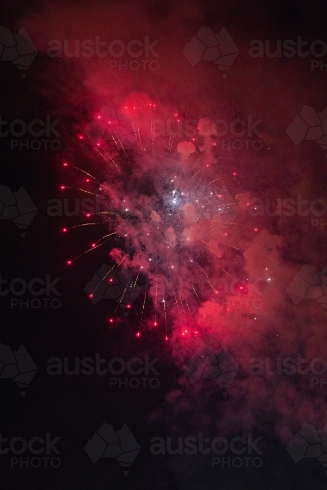 Colourful fireworks display in sky at night - Australian Stock Image