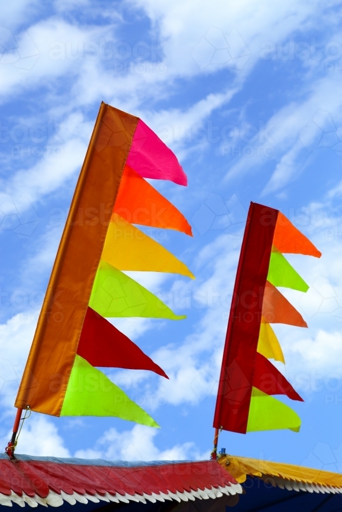 Colourful flags along sideshow alley at Royal Perth Show. - Australian Stock Image