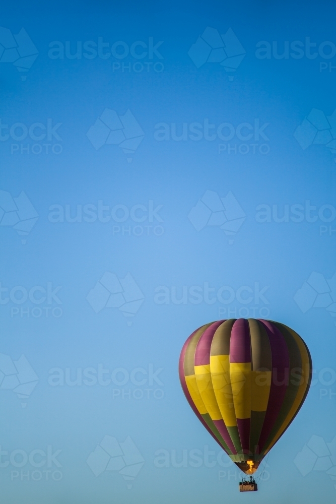 Colourful hot air balloons in the clear blue sky - Australian Stock Image
