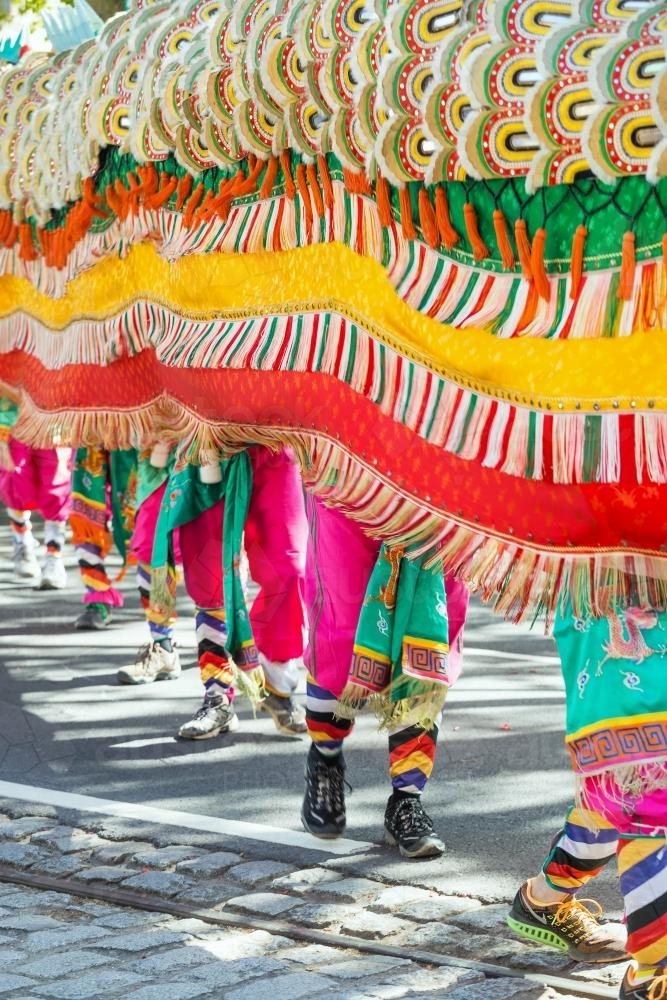 Colourful legs of a Chinese Dragon in a parade - Australian Stock Image