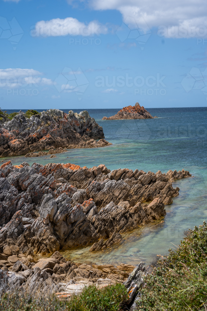 Colourful rocks and shore of the Rocky Cape National Park - Australian Stock Image