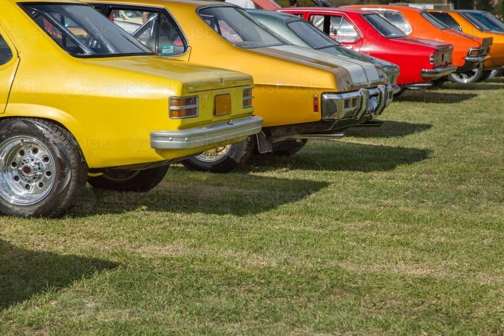 Colourful vintage cars on display at autofest - Australian Stock Image