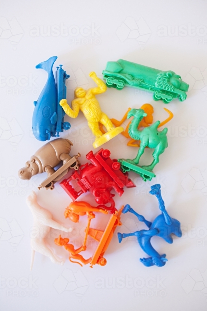 Colourful vintage plastic australian cereal toys - Australian Stock Image