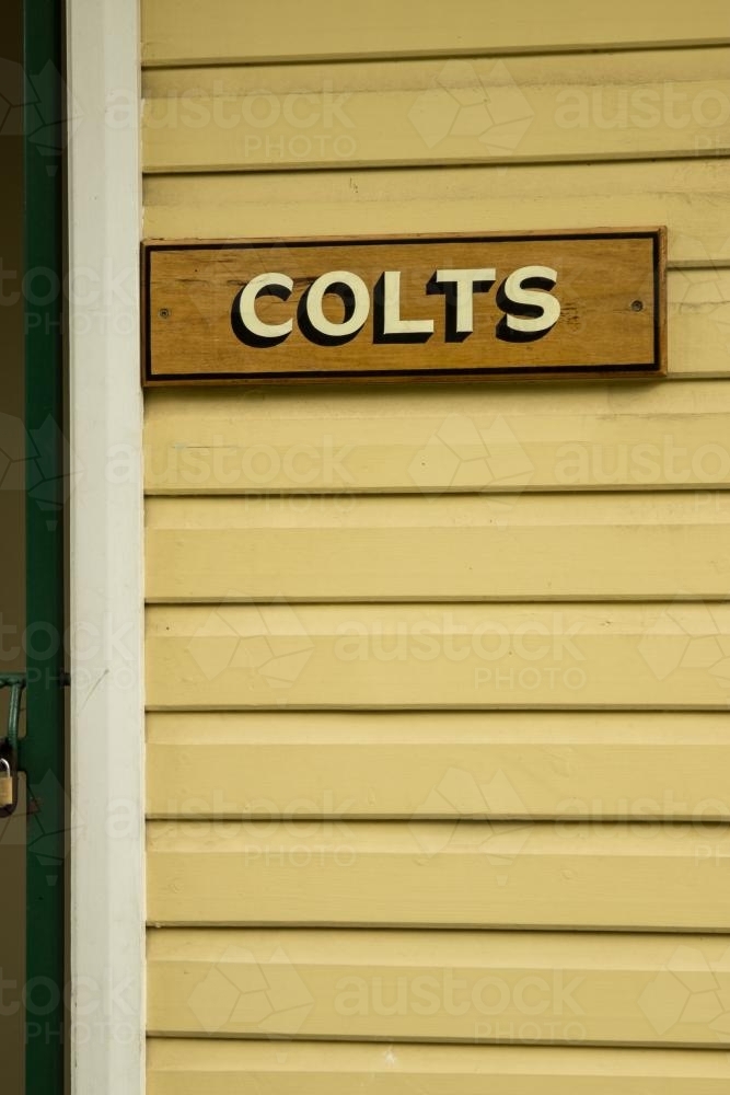Colts toilet sign on the information center wall in scone - Australian Stock Image