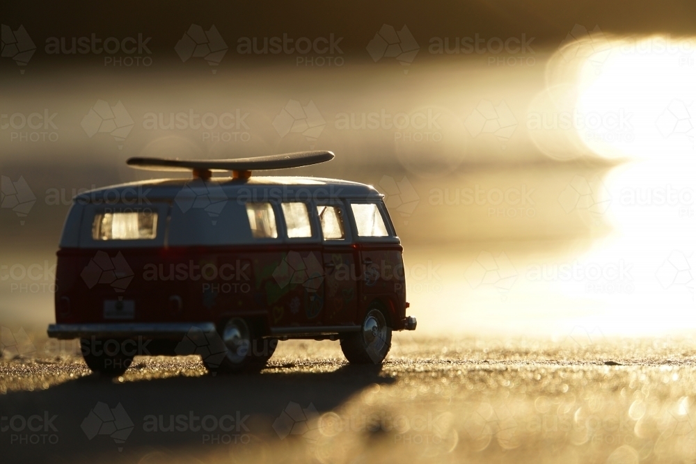 Combi van miniature with golden bokeh - Australian Stock Image