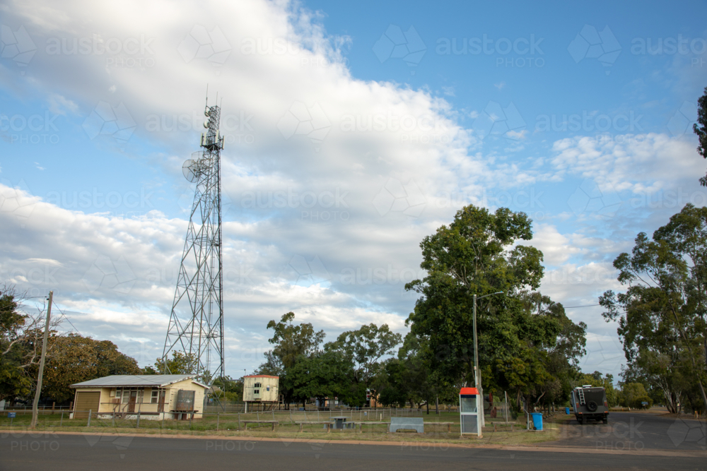 Communications tower and public phone box - Australian Stock Image