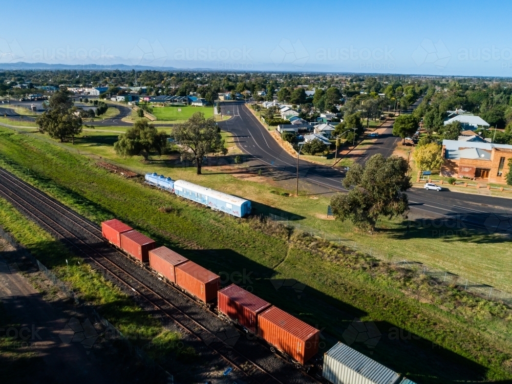 Containers on freight transport train on train line - Australian Stock Image