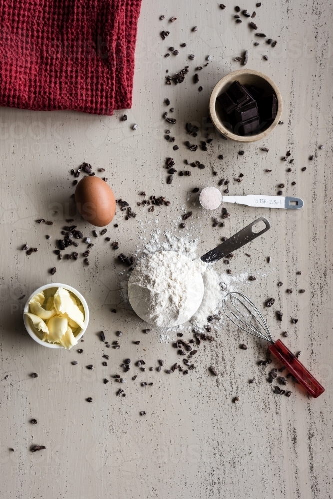 Image of cooking ingredients including chocolate - Austockphoto