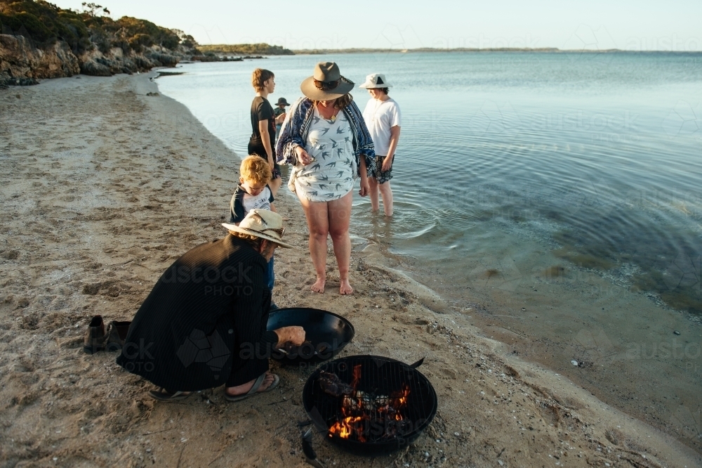 Cooking on the beach at Coffin Bay NP - Australian Stock Image