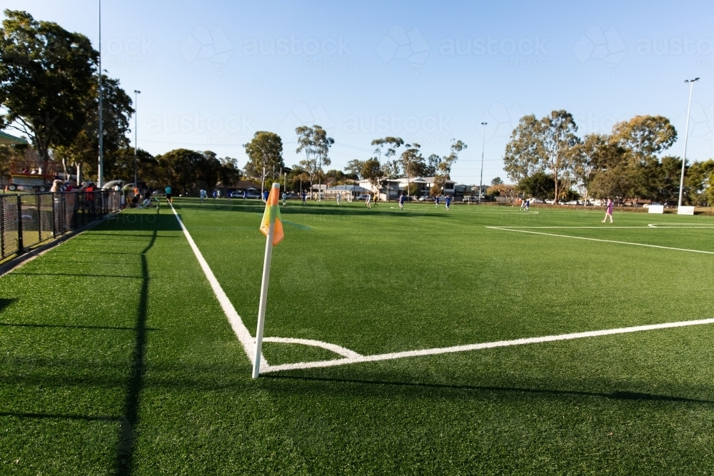 Image of corner flag on an artificial turf football pitch Austockphoto
