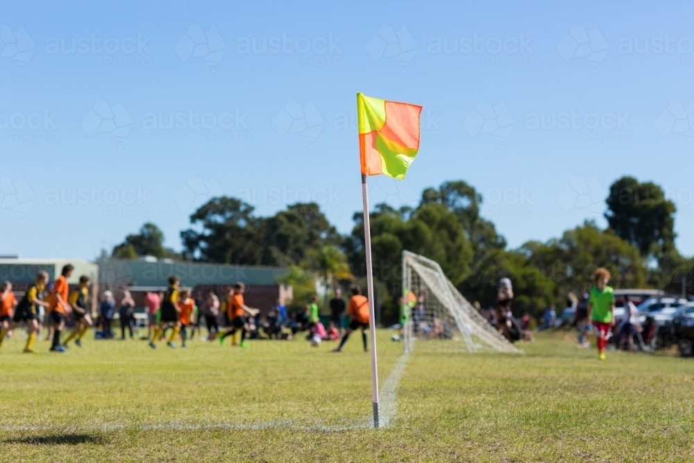 Corner flag on soccer field - Australian Stock Image