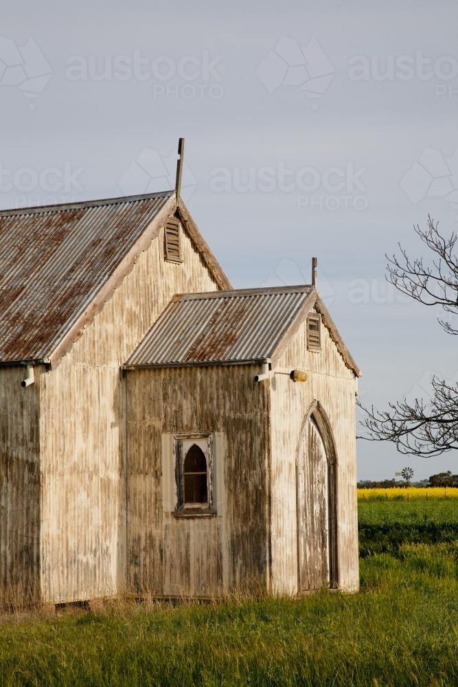Corrugated iron church at Thuddungra - Australian Stock Image
