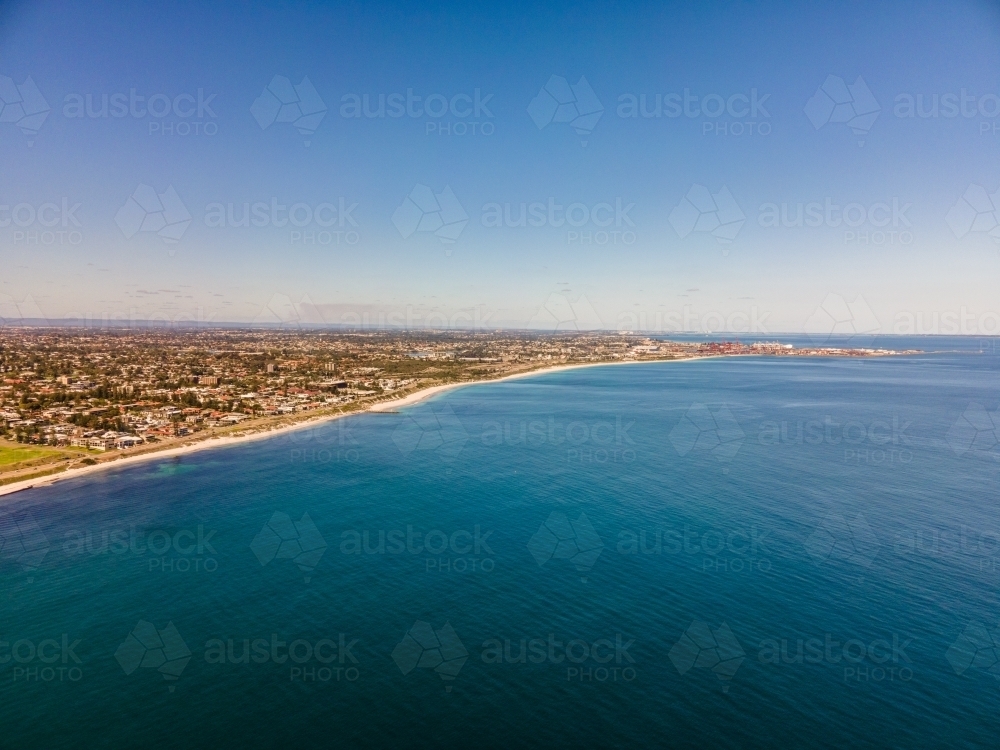 Cottesloe Beach and coastline in morning seen from air - Australian Stock Image