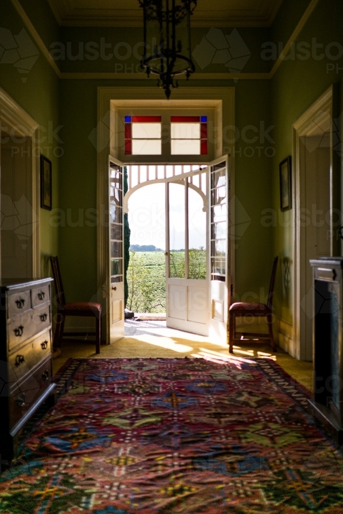 Country home entrance with doorway ajar. - Australian Stock Image