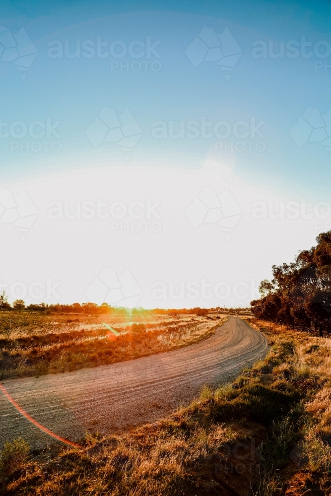 Country road in Central Victoria at sunset - Australian Stock Image