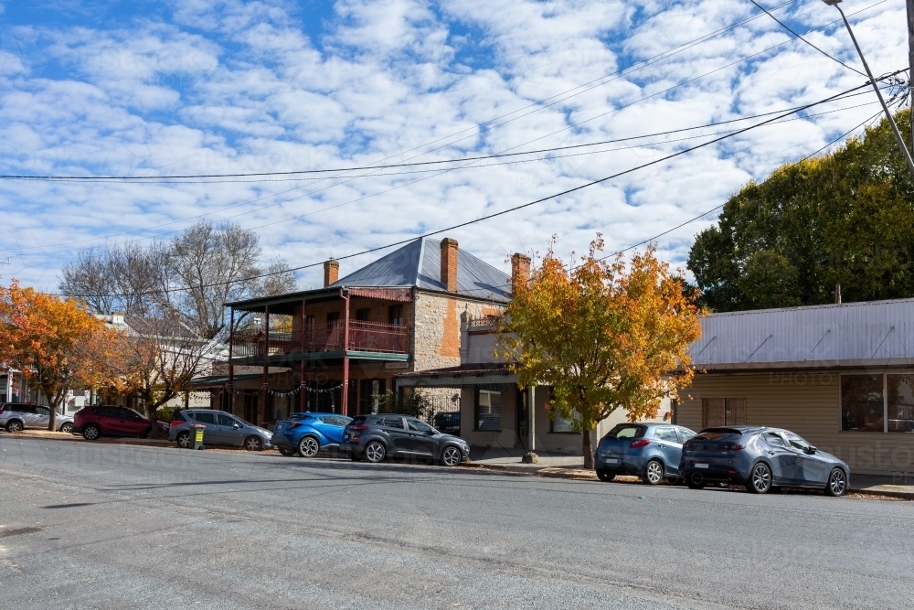 Country town streetscape on sunlit autumn day - Australian Stock Image