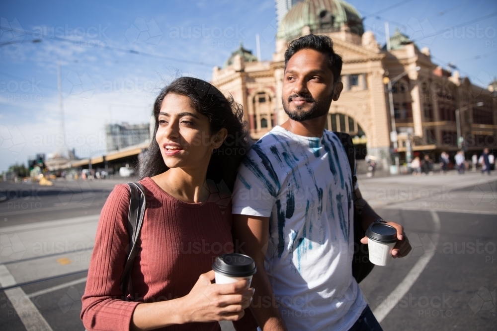 Couple Exploring Downtown Melbourne - Australian Stock Image