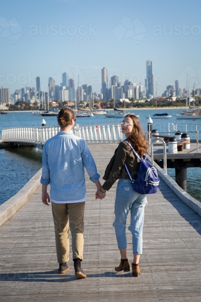 Couple Strolling on St Kilda Pier - Australian Stock Image