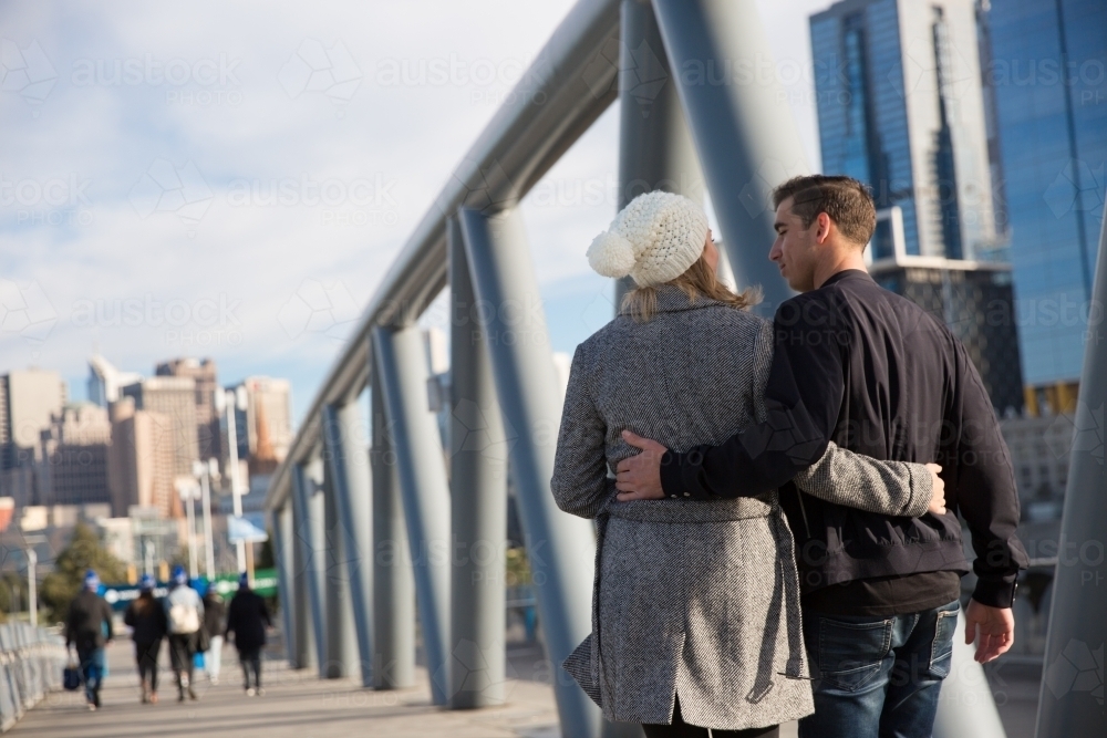 Couple Walking to Melbourne City - Australian Stock Image