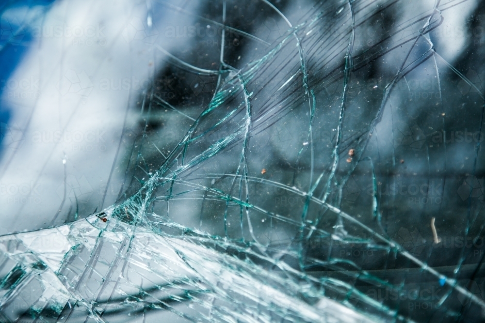Cracked car windscreen smashed in crash - Australian Stock Image