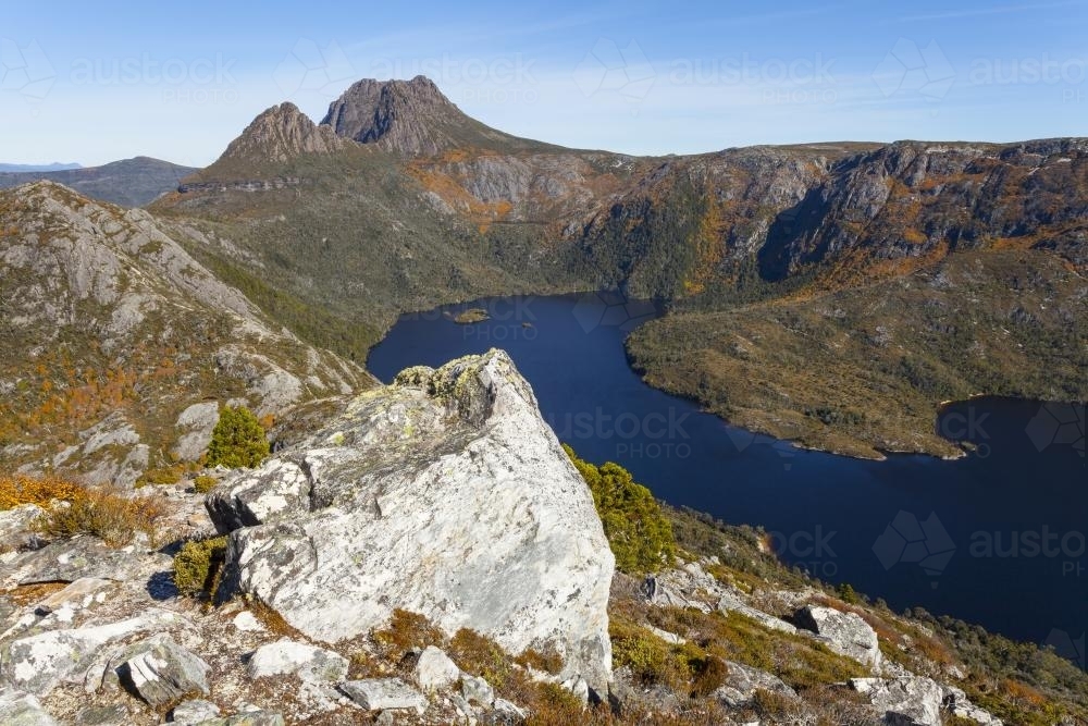 Cradle Mountain and Dove Lake from Mt Campbell - Australian Stock Image