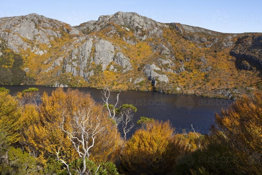 Crater Lake in autumn splendor - Australian Stock Image