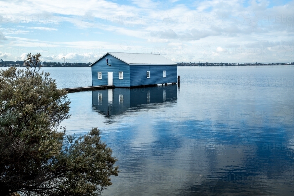 Crawley Edge blue boatshed, Perth, Western Australia, Australia - Australian Stock Image
