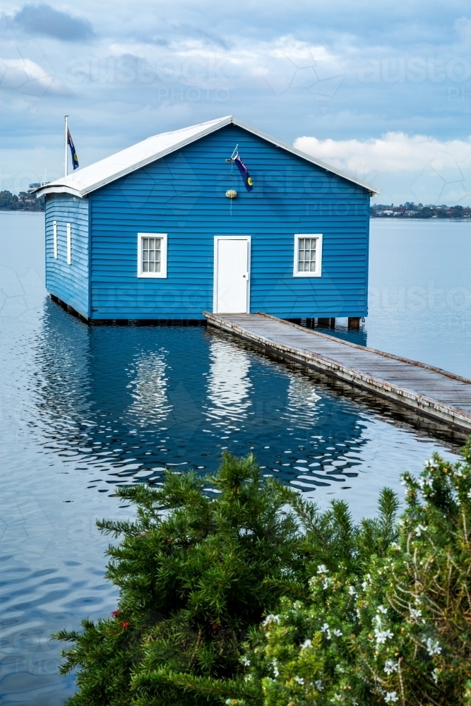Crawley Edge blue boatshed, Perth, Western Australia, Australia - Australian Stock Image