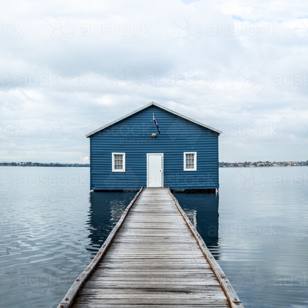 Crawley Edge blue boatshed, Perth, Western Australia, Australia - Australian Stock Image