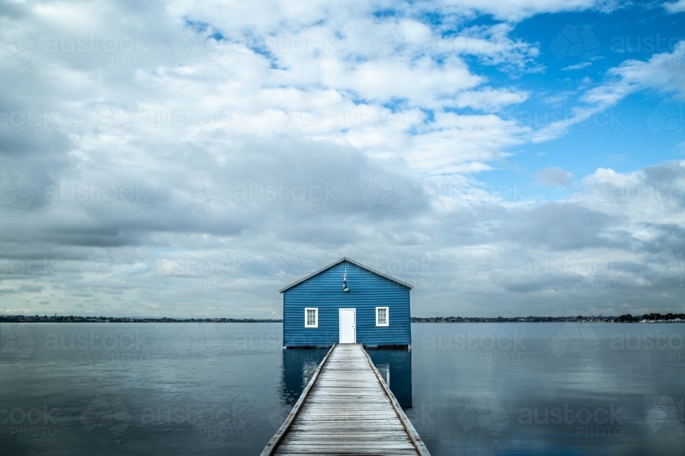 Crawley Edge blue boatshed, Perth, Western Australia, Australia - Australian Stock Image