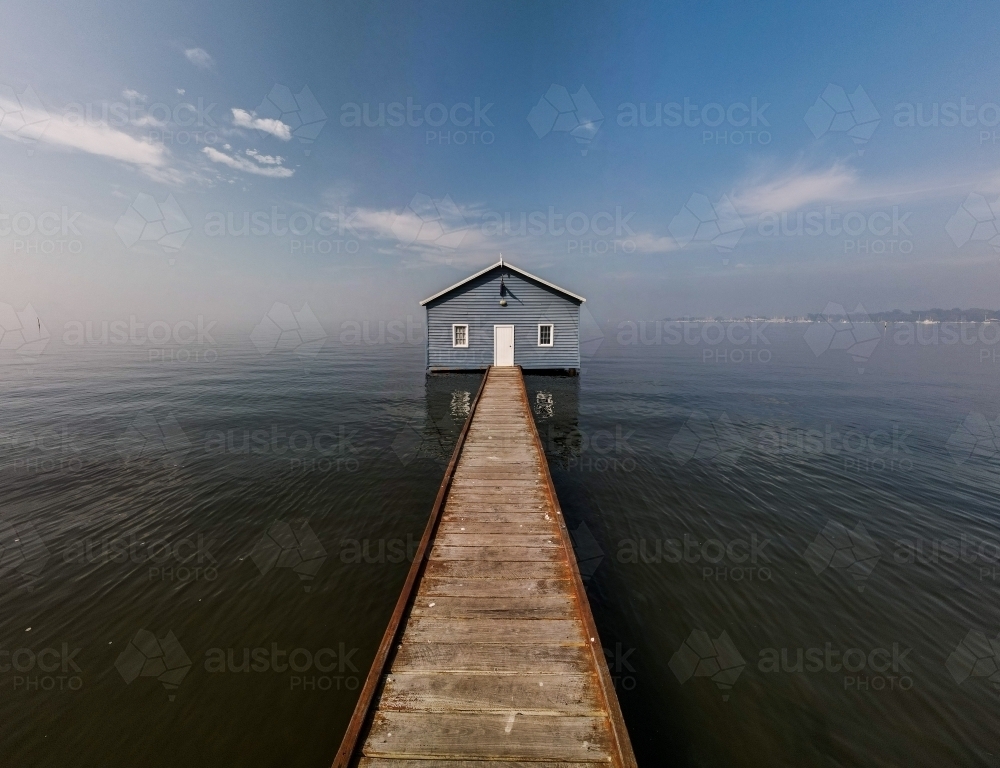 Crawley Edge Blue Boathouse - Australian Stock Image