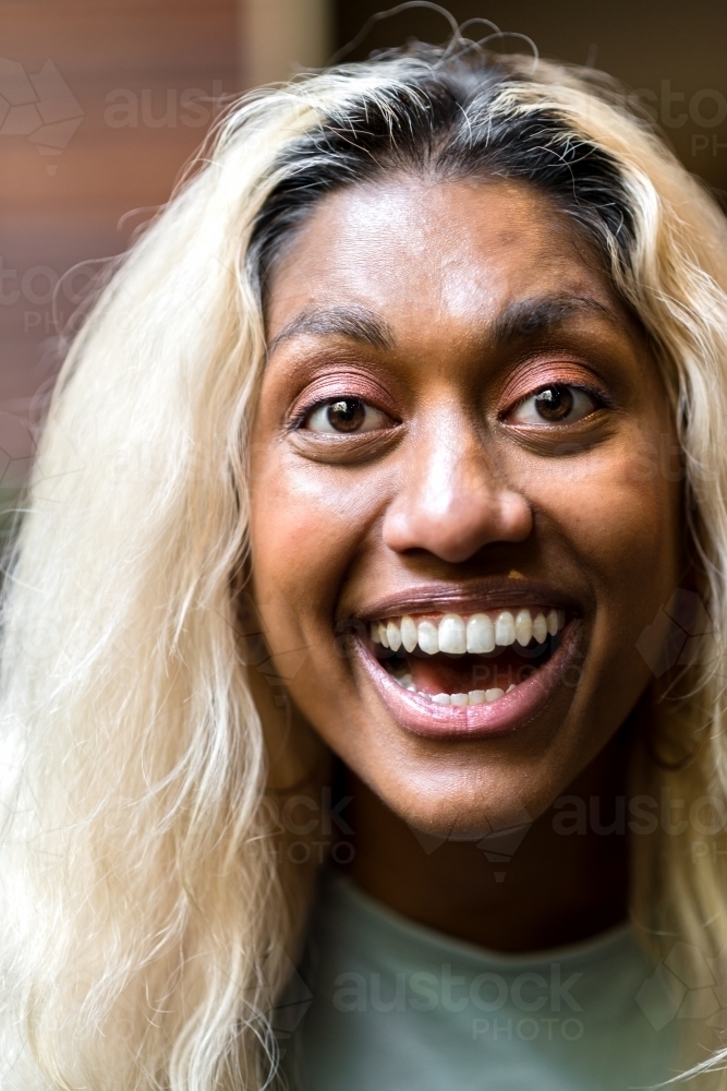 crazy fun smiling portrait - Australian Stock Image