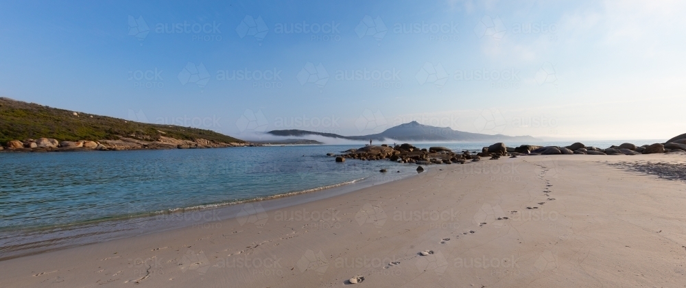 crisp morning on quiet beach near Albany in Western Australia - Australian Stock Image