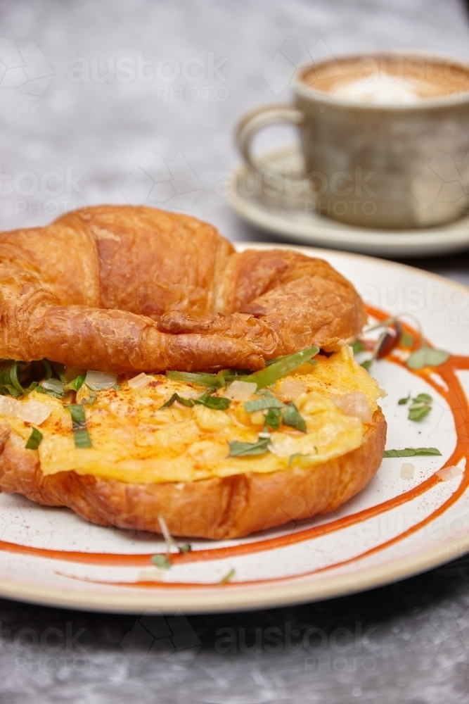 Croissant dish with coffee - Australian Stock Image