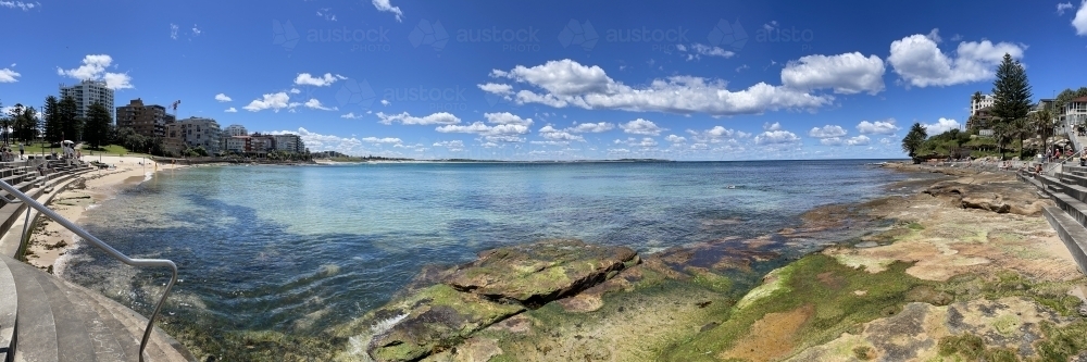 Cronulla Beach panorama on a bright sunny day - Australian Stock Image
