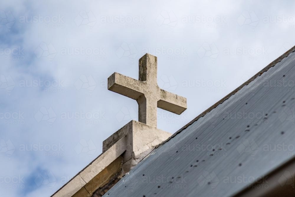 Cross on top of a country church - Australian Stock Image