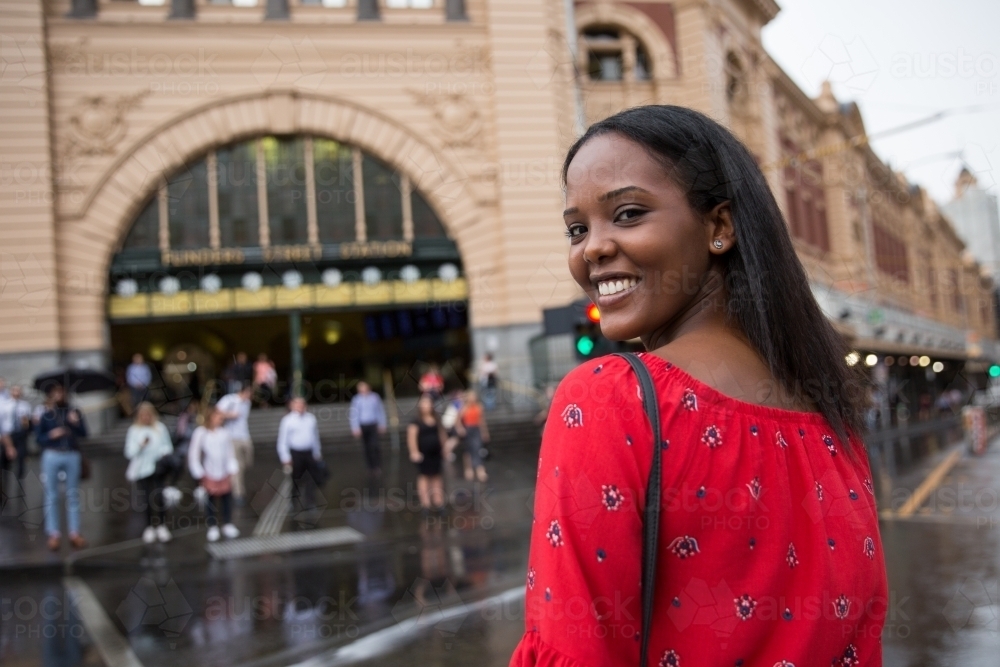 Crossing to Flinders Street Station : Austockphoto Crossing to Flinders Street Station - Australian Stock Image